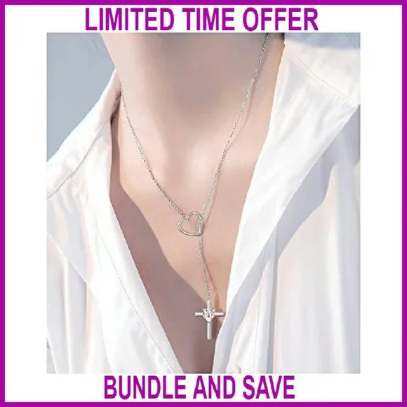 Sterling Silver Infinity Heart Cross Y-Necklace Christian Gift